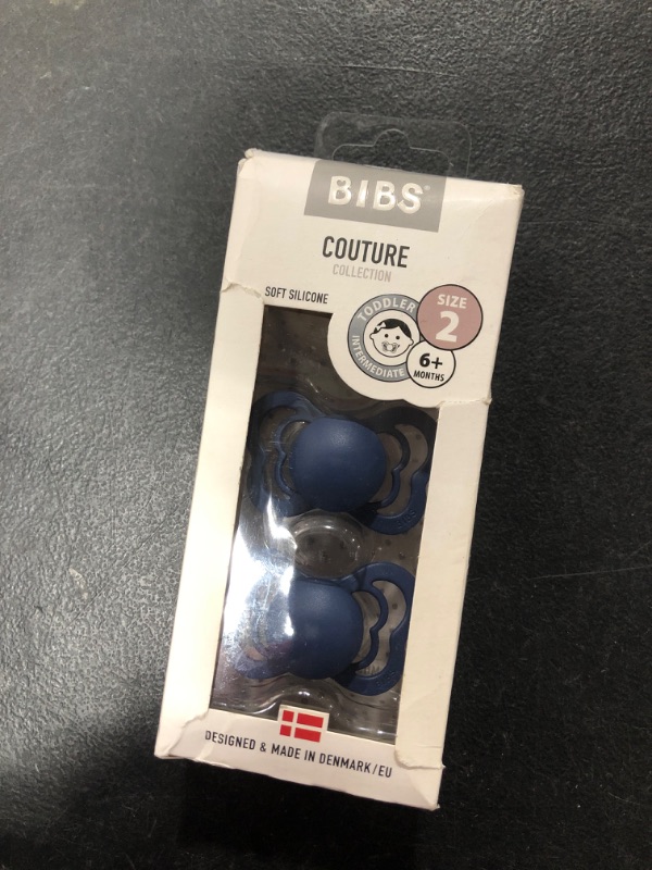 Photo 2 of BIBS Pacifiers – Couture | Orthodontic Nipple Pacifier | BPA-Free Silicone | Made in Denmark | Set of 2 Soothers (Steel Blue, 6-18 Months)