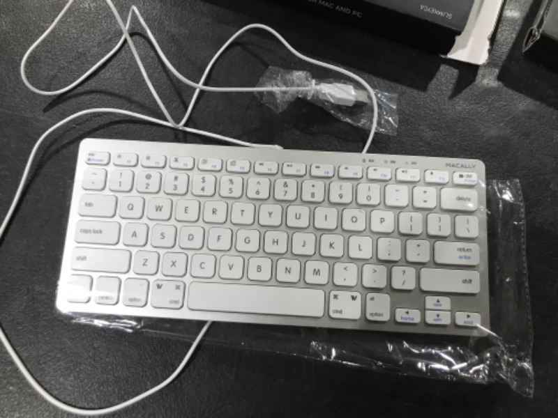 Photo 3 of Macally Small Wired Keyboard for Mac and Windows - 78 Scissor Switch Keys Compatible Apple Keyboard - USB Mini Keyboard That Saves Space and Looks Great - Plug and Play Wired Mac Keyboard - Aluminum Silver Aluminum