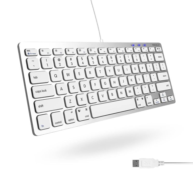 Photo 1 of Macally Small Wired Keyboard for Mac and Windows - 78 Scissor Switch Keys Compatible Apple Keyboard - USB Mini Keyboard That Saves Space and Looks Great - Plug and Play Wired Mac Keyboard - Aluminum Silver Aluminum