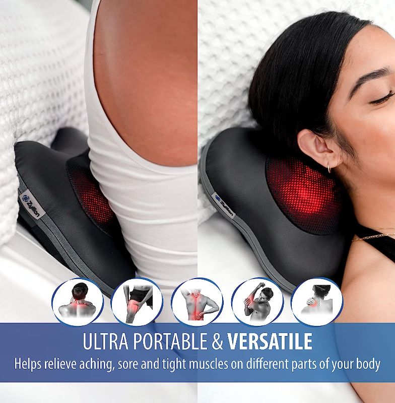 Photo 1 of Zyllion Shiatsu Back and Neck Massager - Rechargeable 3D Kneading Deep Tissue Massage Pillow with Heat for Muscle Pain Relief, Chairs and Cars (Cordless) - Black (ZMA-13RB-BK)