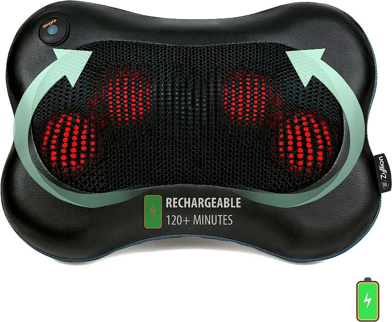Photo 1 of Zyllion Shiatsu Back and Neck Massager - Rechargeable 3D Kneading Deep Tissue Massage Pillow with Heat for Muscle Pain Relief, Chairs and Cars (Cordless) - Black (ZMA-13RB-BK) 