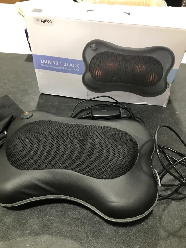 Photo 2 of Zyllion Shiatsu Back and Neck Massager - Rechargeable 3D Kneading Deep Tissue Massage Pillow with Heat for Muscle Pain Relief, Chairs and Cars (Cordless) - Black (ZMA-13RB-BK) 
