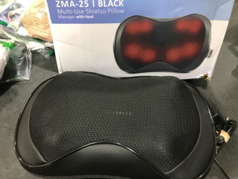 Photo 2 of Zyllion Shiatsu Back and Neck Massager - 3D Kneading Deep Tissue Massage Pillow with Heat and 8 Rotating Nodes for Muscle Pain Relief, Chairs and Cars - Black (ZMA-25-BKBK) 