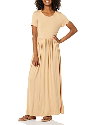 Photo 1 of Amazon Essentials Women's Plus Size Short-Sleeve Waisted Maxi Dress (Available in Plus Size), Light Camel, X-Large