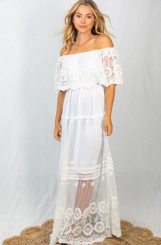 Photo 1 of Absolutely Stunning White Off-The-Shoulder Maxi Dress Size S