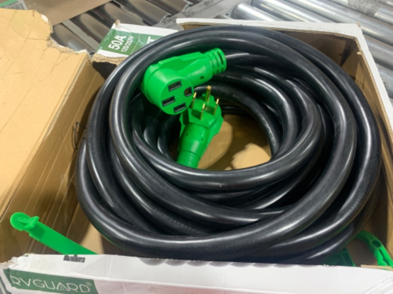 Photo 2 of RVGUARD 50 Amp 50 Foot RV Extension Cord, Heavy Duty STW Cord with LED Power Indicator and Cord Organizer, 14-50P/R Standard Plug, Green, ETL Listed 50 Feet Green 50 Amp