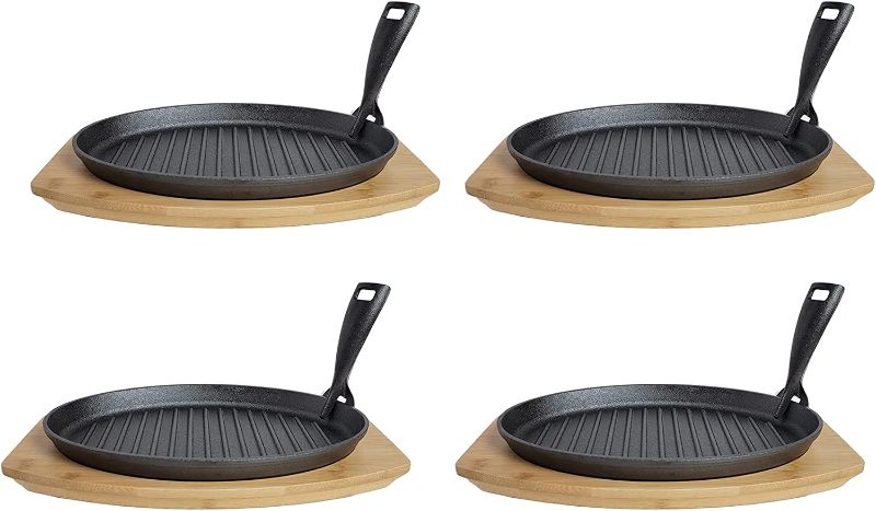 Photo 1 of 
HAWOK Cast Iron Steak plate Oval Grill Pan with remove handle Set of 4…