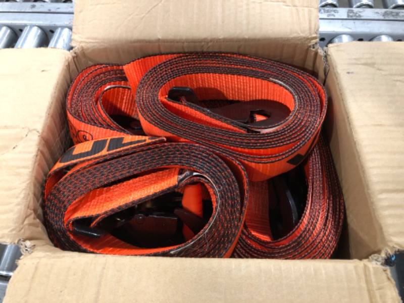Photo 1 of VULCAN 8-Point Roll Back Vehicle Tie Down Kit with Snap Hooks on Both Ends - Set of 4 - PROSeries Optic Orange