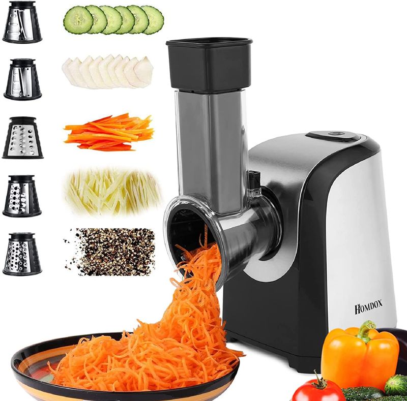 Photo 1 of .Homdox Salad Maker Electric Slicer Shredder Greater Electric Cheese Grater Salad Maker Machine Carrot Slicer with 5 Stainless Steel Rotary Blades, One-Touch Control
