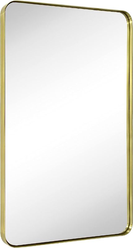 Photo 1 of 24x36 inch Gold Stainless Steel Metal Framed Bathroom Mirror for WallRounded Rectangular Bathroom Vanity Mirror