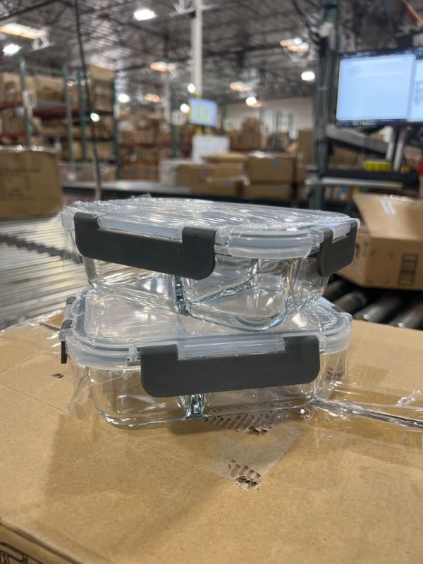 Photo 1 of 2  Pack 22Oz Glass Food Storage Containers 2 Compartment Glass Meal Prep Containers with Lids Lunch Container for Adults Food Prep Containers with Dividers Reusable Lunch Bento Box Meal Prep Bowl 22oz Gray