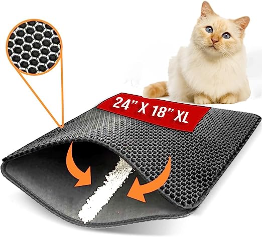 Photo 1 of 2 PACK Cat Litter Mat Grey Trapping for Litter Box, No-Toxic & Large, Urine And Waterproof, Honeycomb Double Layer Anti Tracking Kitty Mats, No Phthalate, Washable Easy Clean (24" x 18", Grey)