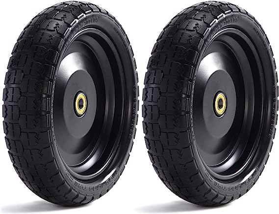 Photo 1 of 13 inch Flat Free Wheelbarrow Tires for Gorilla Carts - Compatible with Lawn & Garden Carts, Hand Trucks, Generators & More - Easy installation, Includes Cotter Pins and Washers by Steerling Tire Co. 2 PACK
