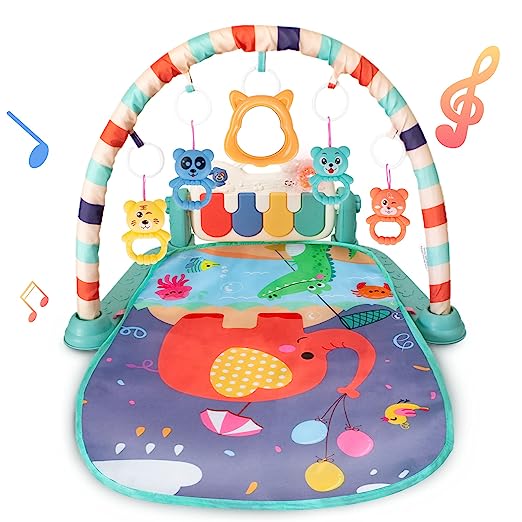 Photo 1 of Baby Gym Play Mat, Kick and Play Piano Gym Mat for Infants, Tummy Time Mat Activity Center with Mirror for Newborn Toys 3-6-9 Months(Green)
