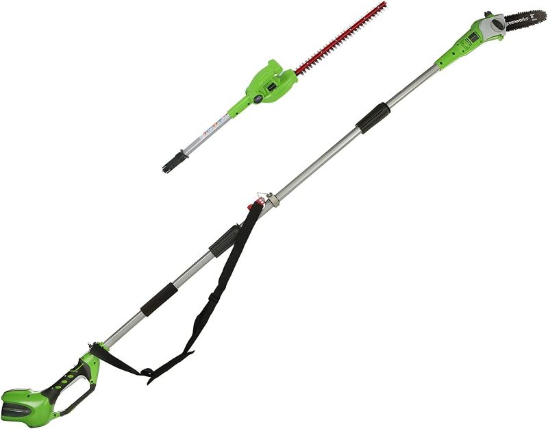 Photo 1 of  Greenworks 40V 8.5 inch Cordless Pole Saw with Hedge Trimmer Attachment, Battery Not Included PSPH40B00 