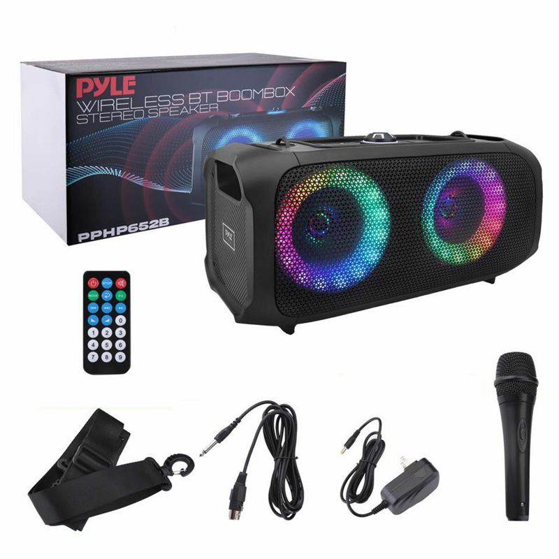 Photo 1 of FOR PARTS ONLY Pyle Multi-Purpose 500 Watt Bluetooth Boombox DJ Party Speaker System with Mulitcolor LED Lights, Remote Control, and Microphone Inputs