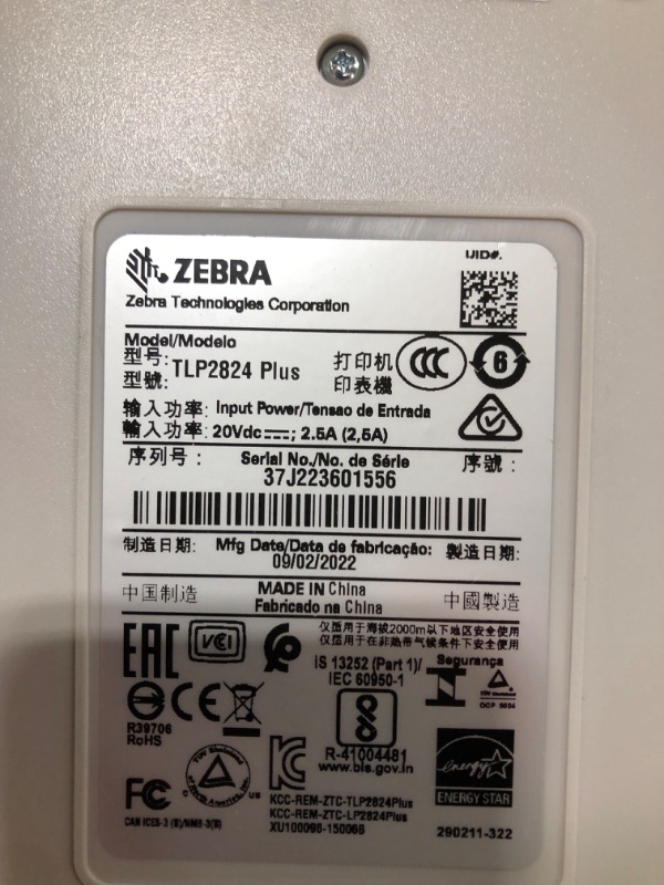 Photo 5 of  ZEBRA TLP2824 Plus Thermal Transfer Desktop Monochrome Printer Print Width of 2 in Serial and USB Port Connectivity 282P-101110-000 