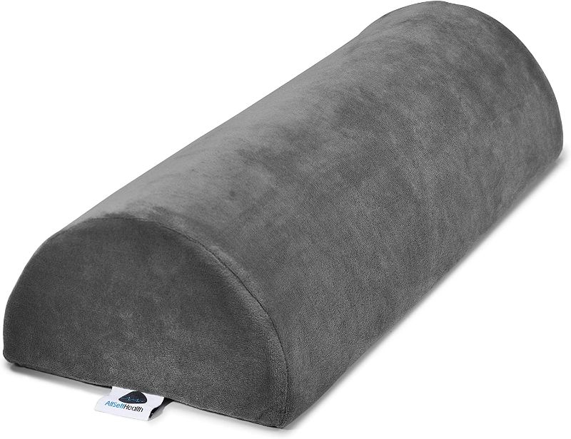 Photo 1 of  AllSett Health Large Half Moon Bolster Pillow for Legs, Knees, Lower Back and Head, Lumbar Support Pillow for Bed, Sleeping | Semi Roll for Ankle and Foot Comfort - Machine Washable Cover, Grey 