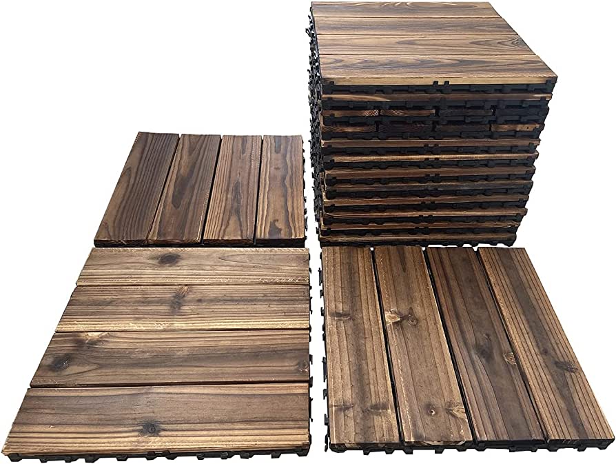 Photo 1 of 36 Pack Hardwood Interlocking Patio Deck Tiles, Wood Interlocking Flooring Tiles,12" × 12" Interlocking Patio Tiles,Outdoor Interlocking Waterproof