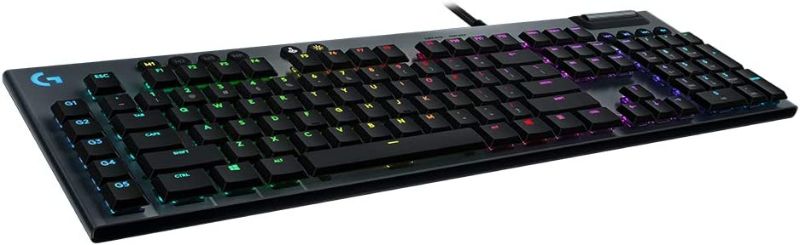 Photo 1 of Logitech G815 LIGHTSYNC RGB Mechanical Gaming Keyboard with Low Profile GL Clicky key switch, 5 programmable G-keys, USB Passthrough, dedicated media control - Clicky
