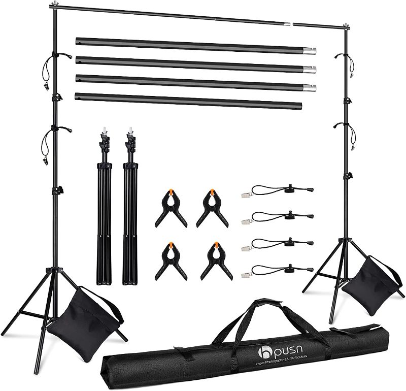 Photo 1 of  Hpusn Adjustable Backdrop Stand Kit 10ft: Photo Video Studio for Wedding Party Stage Decoration, Background Support System Kit for Photography Studio with Clamp, Sand Bag, Carry Bag 