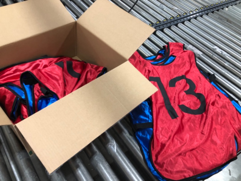 Photo 2 of  12 Pack Reversible Basketball Jersey Team Sports Soccer Pinnies Double Sided Reversible Practice Vest Pennies Hockey Practice Jersey with Numbers Training Scrimmage Vest for Adult Football L Size 