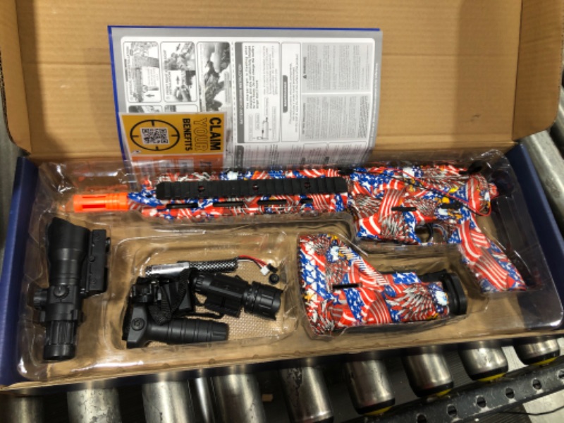 Photo 2 of Gel Snipers Gel Ball Blaster Electric Toy Gun Full Kit with 3000 Water Beads Ammo Gels Rechargeable Batteries & Flashlight Outdoor Backyard Shooting Game Activities for Adults Boys & Girls 12+ Patriot