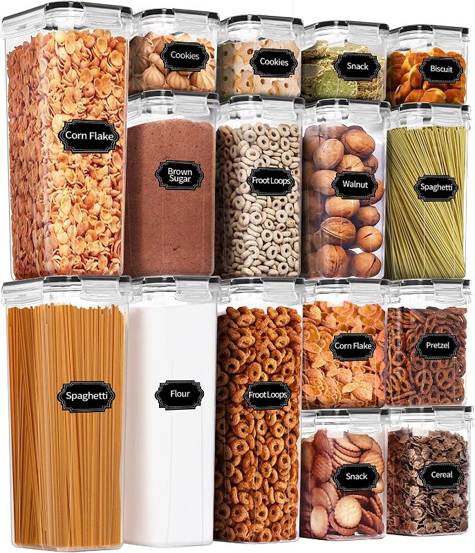 Photo 1 of 16 Pcs Airtight Spice Containers Set Clear Plastic Food Storage Containers with Lids Stackable Spice Jars with Spoon, Include 16 Labels and 16 Black Spoons for Kitchen Tea Coffee Cereal Pantry