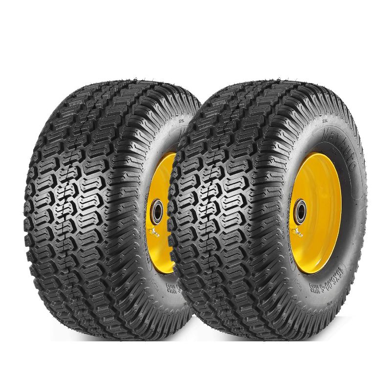 Photo 1 of 2 Pcs Lawn Mower Tires 15x6.00-6 with Wheel for Riding Mowers