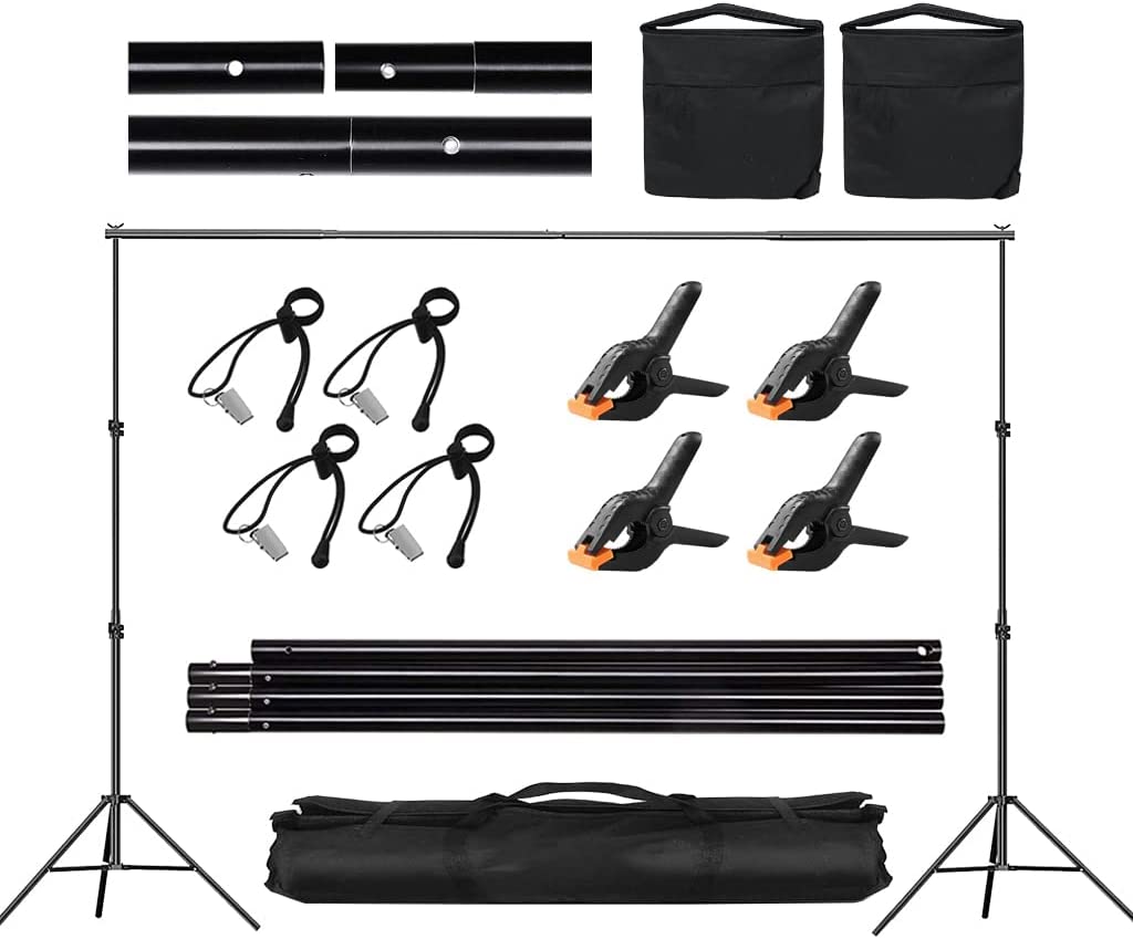 Photo 1 of  Backdrop Stand for Parties, CPLIRIS 6.5x10ft Adjustable Photo Backdrop Stand Background Support with 4 Spring Clips, 2 Sandbag, 4 Backdrop Holder Clip for Parties, Baby Shower, Birthday 