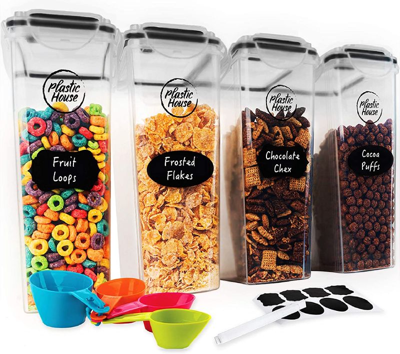 Photo 1 of  PLASTIC HOUSE Large Cereal Containers Storage Set Dispenser Approx. 4L FITS FULL STANDARD SIZE CEREAL BOX, Airtight Cereal Container Set For Maximum Freshness, BPA-FREE Large Cereal Storage Container, 9.44 x 4.4 x 9.4 inches 