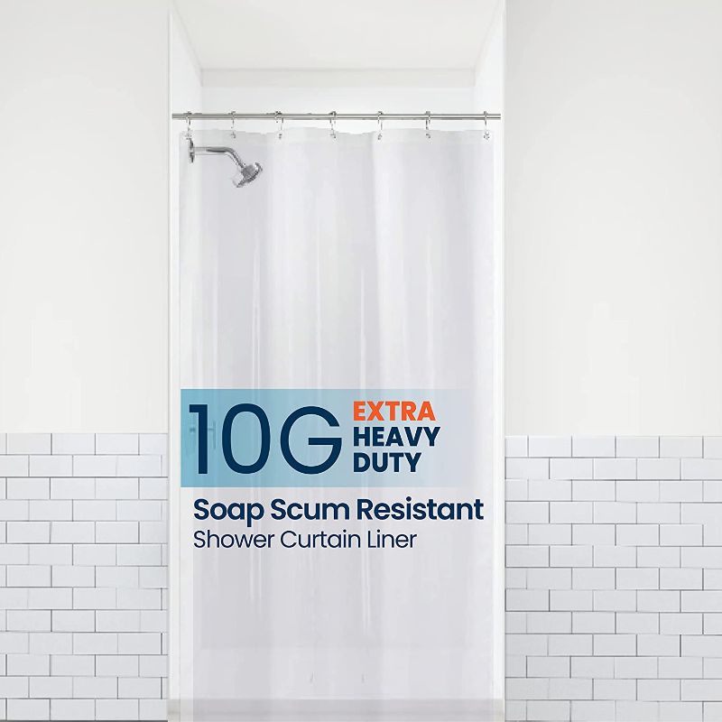 Photo 1 of  LiBa PEVA 10-Gauge Shower Curtain Liner, 36” W x 72” H - Clear, 10G Extra Heavy Duty Thickness for Bathroom 