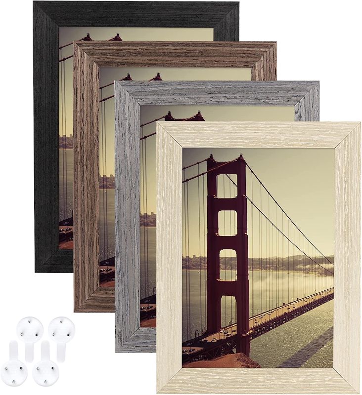 Photo 1 of  GUTAG 5x7 Picture Frame, Tempered Glass and Composite Wood for 4x6 photo with Mat or 5x7 photo Without Mat,Wall & Table Mounting for Rustic Home Decor?set of 4,Black,Oak,Brown,Grey 