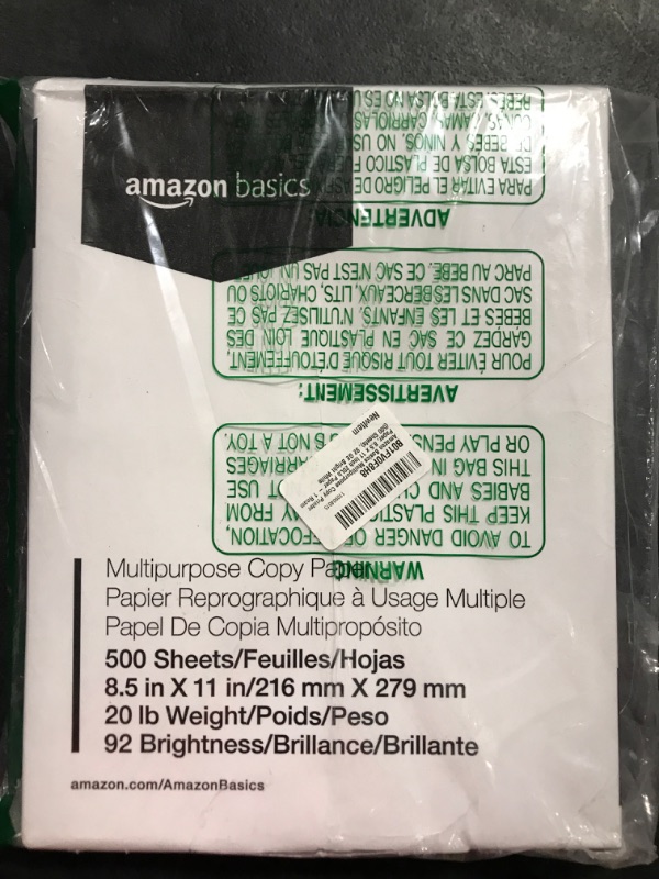 Photo 2 of Amazon Basics Multipurpose Copy Printer Paper, 8.5 x 11 Inch 20Lb Paper - 1 Ream (500 Sheets), 92 GE Bright White 1 Ream | 500 Sheets Multipurpose (8.5x11) Paper