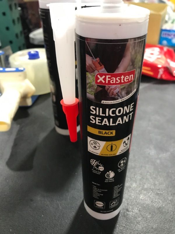 Photo 1 of XFasten Silicone Sealant Waterproof Black Cartridge, 10.1 oz (Single Pack) Black Caulking Silicone Adhesive Sealant Cartridge for RV, General Use, Window, Door, Glass, Automotive Leak Sealing
