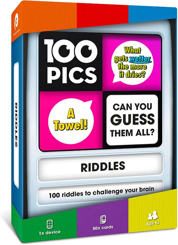 Photo 1 of 100 PICS Riddles Travel Game - Guess 100 Riddles | Flash Cards with Slide Reveal Case | Card Game, Gift, Stocking Stuffer | Hours of Fun for Kids and Adults...
