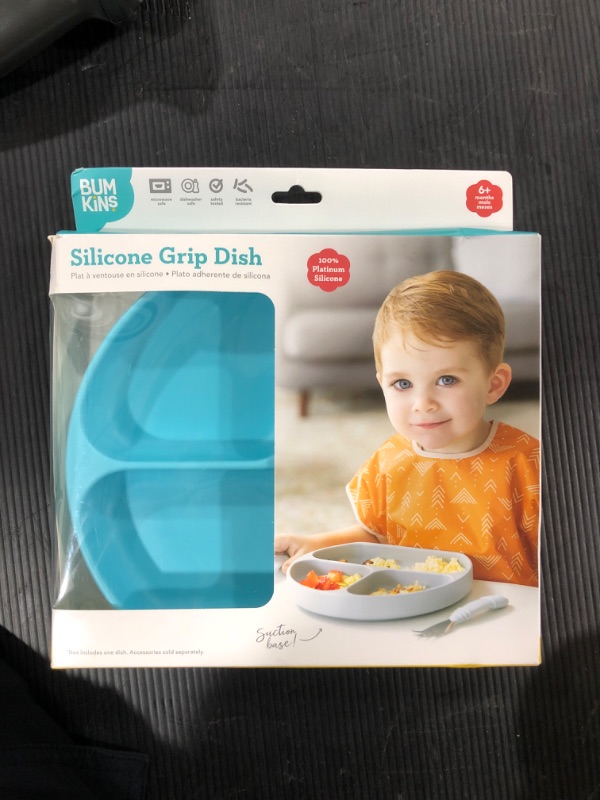 Photo 2 of Bumkins Silicone Grip Dish, Suction Plate, Divided Plate, Baby Toddler Plate, BPA Free, Microwave Dishwasher Safe , Blue-GD, 1 Count Blue 1 Count (Pack of 1) 3-Section