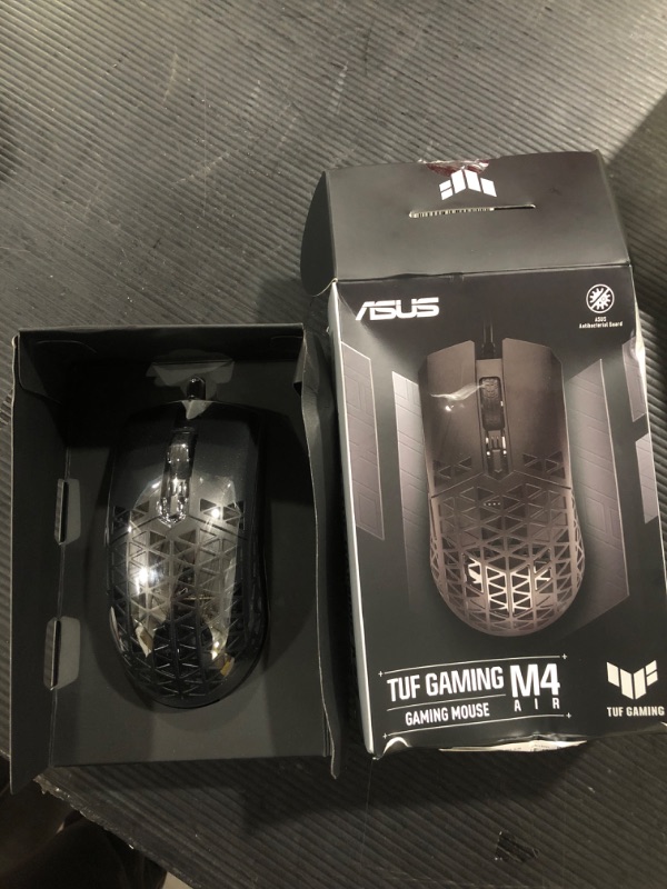Photo 2 of ASUS TUF Gaming M4 Air Lightweight Gaming Mouse | 16,000 dpi Sensor, Programmable Buttons, 47g Ultralight Air Shell, IPX6 Water Resistance, TUF Gaming Paracord and Low Friction PTFE Feet, Black
