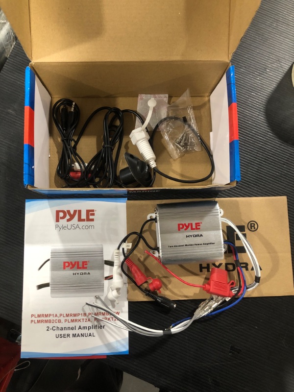 Photo 2 of Pyle Hydra Marine Amplifier - Upgraded Elite Series 400 Watt 2 Channel Micro Amplifier - Waterproof, GAIN Level Controls, RCA Stereo Input, 3.5mm Jack & Volume Control (PLMRMP1A) Standard Packaging