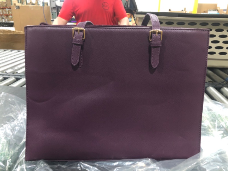 Photo 2 of LOVEVOOK Laptop Bag for Women, Fashion Computer Tote Bag Large Capacity Handbag, Leather Shoulder Bag Purse Set, Professional Business Work Briefcase for Office Lady, 15.6-Inch, Deep Plum 15.6 Inch 1 Deep Plum