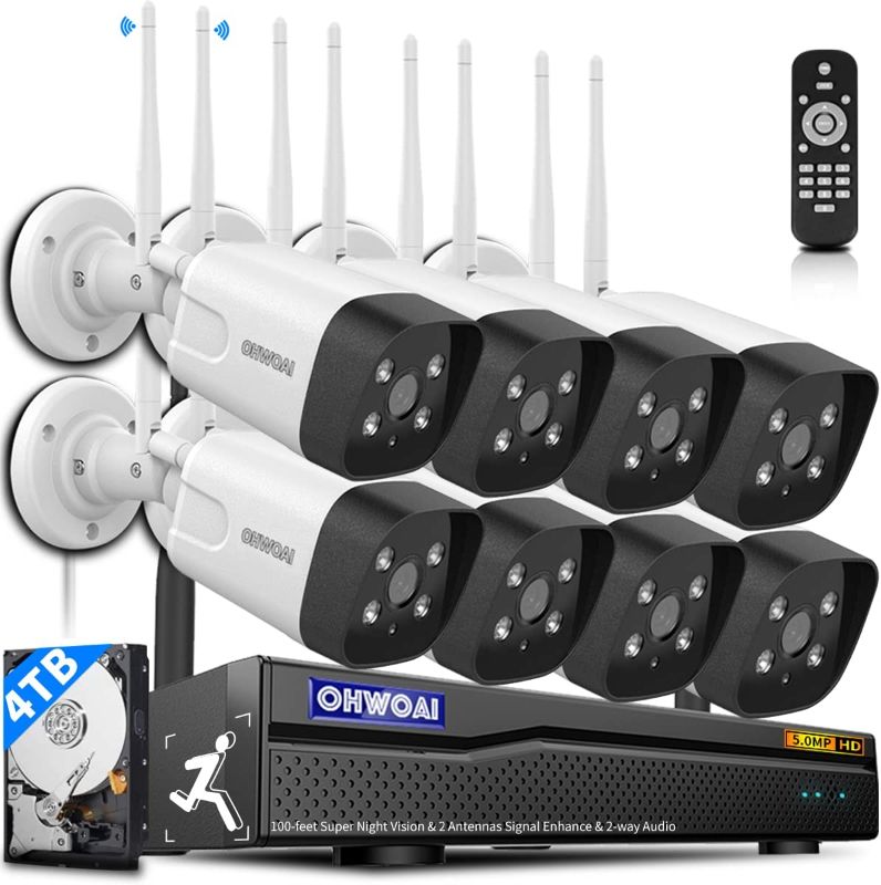 Photo 2 of [2 Way Audio & 100ft Super Night Vision] Dual Antennas Outdoor Wireless Security Camera System, WiFi Surveillance Video Camera System, 8pcs 3K 5.0MP 1920P Home IP Cameras, 5.0MP 8 Channel Wireless NVR