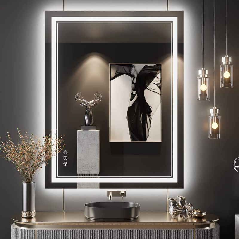 Photo 1 of 36 x 28 Inch LED Bathroom Mirror with Lights, Front Light and Backlit Anti-Fog Dimmable Memory Lighted Vanity Mirror