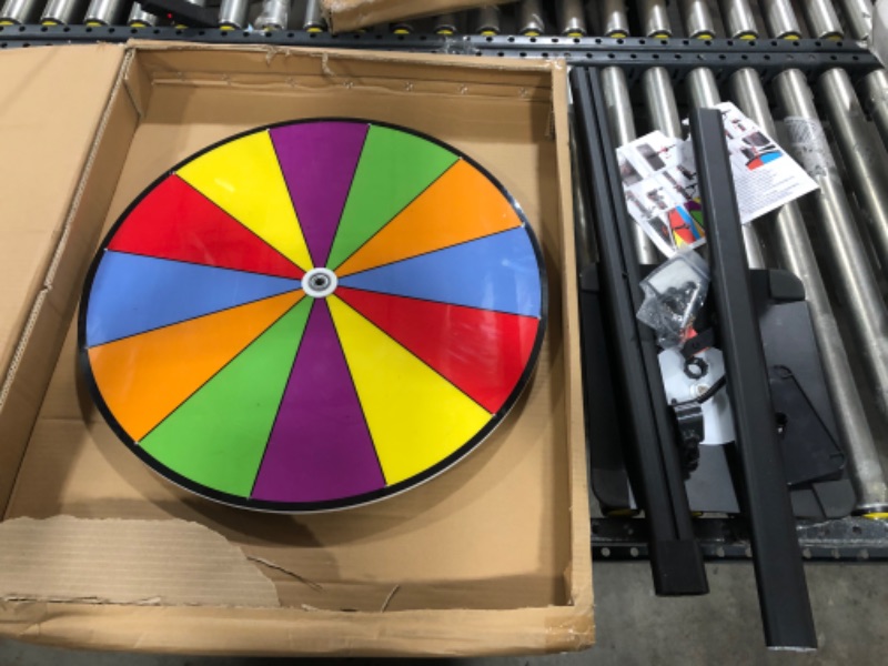 Photo 1 of 24 Inch Spinning Wheel, 12 Slots Color Prize Wheel with Gooseneck Tray, Dry Erase Marker & Eraser, Heavy Duty Spin Wheel for Tabletop or Floor, Roulette Wheel of Fortune for Carnival Game, Trade Show