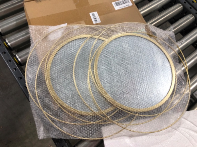 Photo 2 of 2 Set 15.7'' Gold Circle Mirrors Wall Decor Iron Frame Mirrors Wall Art Round Mirrors Home Decor Hanging Mirrors for Living Room/Bedroom/Bathroom/Entryway (Medium Size 15.7 inch ,Circles) 2 Set Circle Wires?15.7''each? 2