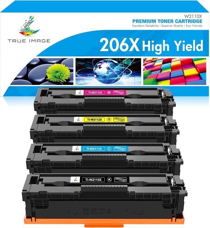 Photo 1 of TRUE IMAGE Compatible Toner Cartridges Replacement for HP 206X 206A W2110A W2110X for HP Color Pro M255dw MFP M283fdw M283cdw M283 M255 Printer Toner High Yield (Black Cyan Yellow Magenta, 4-Pack)