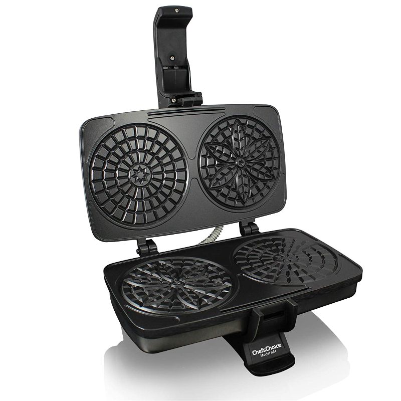 Photo 1 of Chef's Choice Pizzelle Maker Toscano PizzellePro Features Nonstick Surface and Even Heating for Two Baked Treats in Seconds, 2-Slice, Silver
