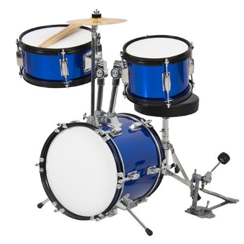 Photo 1 of  Best Choice Products 3-Piece Junior Drum Set with Throne Pedal Drumsticks - Blue 