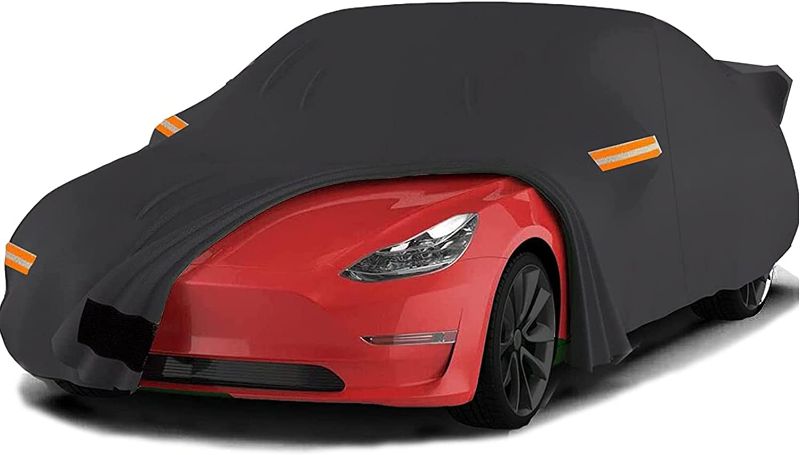Photo 1 of  Big Ant Car Cover,Outdoor 100% Waterproof Sedan Car Cover Custom Fit for Tesla Model Y,All Weather Protection Car Covers with Ventilated Mesh & Charging Port Driver Door Zipper,Black 