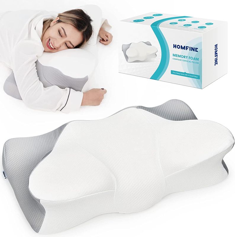 Photo 1 of  HOMFINE Cervical Memory Foam Pillow - Ergonomic Contour Pillow for Neck and Shoulder Pain, Orthopedic Pillow for Neck Support, New Butterfly Design for Side, Back and Stomach Sleepers 