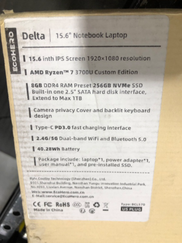 Photo 6 of ECOHERO 2023 Laptop, AMD Ryzen 7 3700U, 8GB DDR4/256GB NVMe SSD, 15.6" 1920x1080 FHD IPS Display, Windows 11 laptops Computers, Ethernet Port, Backlit Keyboard, Support Type-C PD 3.0 Charging